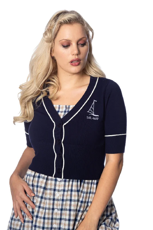 SAIL AWAY EMBROIDERY CARDIGAN Mesh Cardigan Canvas Denim