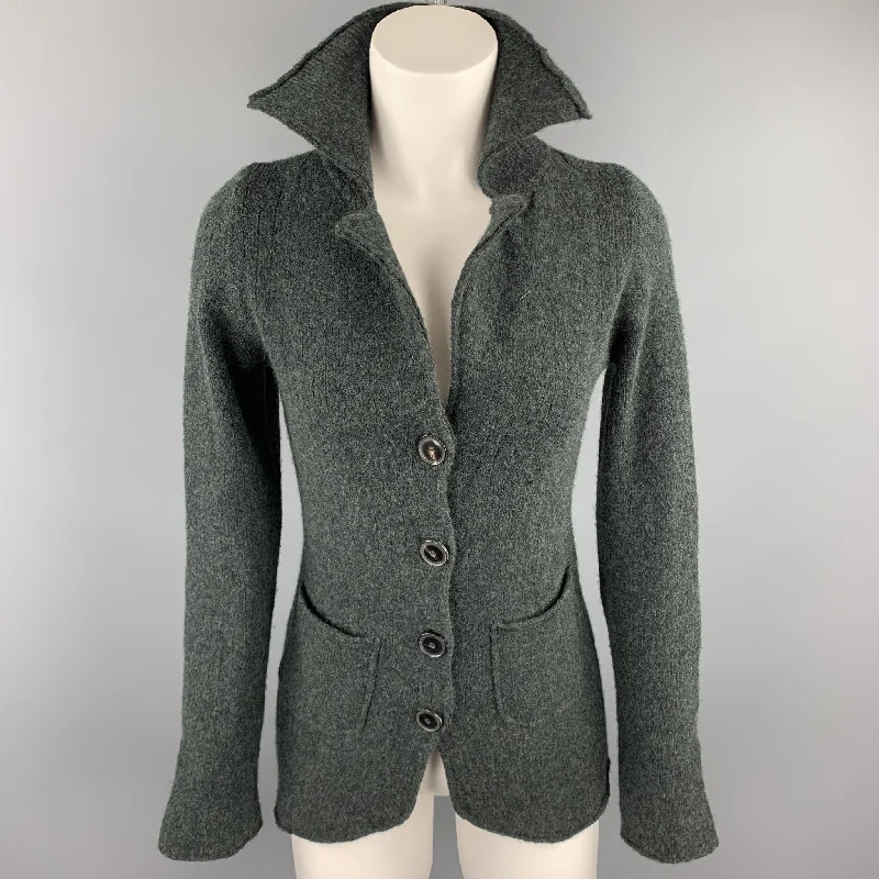 CASMARI Size 2 Dark Green Knitted Cashmere / Lycra Buttoned Cardigan Iron Safe Non-Iron Wrinkle Free
