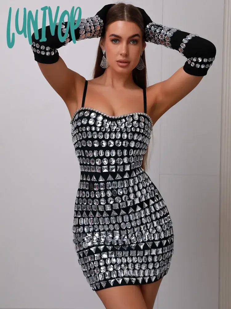 Lunivop Women Celebrity Christmas Sexy Beading Gloves Black Mini Bodycon Bandage Dress Knitted Elegant Evening Club Party Dress Tunics Business professional Lunivop Women Celebrity Christmas Sexy Beading Gloves Black Mini Bodycon Bandage Dress Knitted Elegant Evening Club Party Dress Tunics Business professional