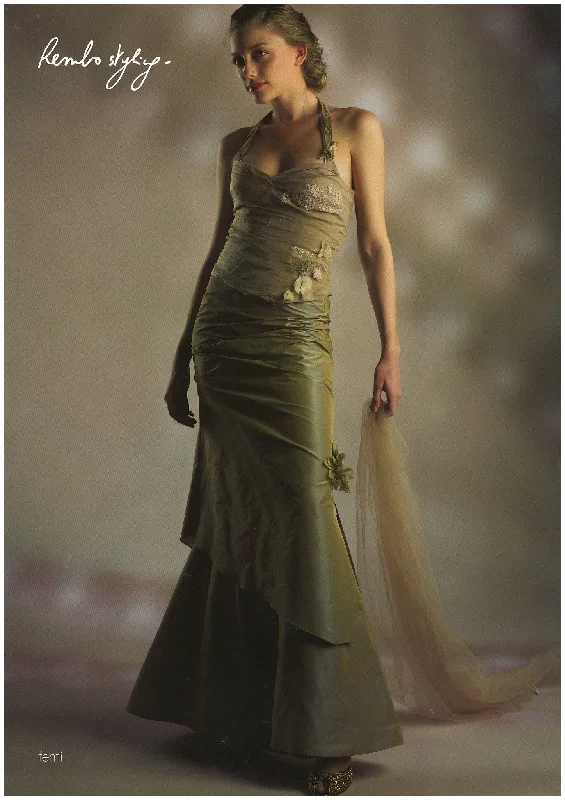 Rembo styling 'Femi' vintage halterneck bodice & soft mermaid skirt cappucino/rose leather skirt bold