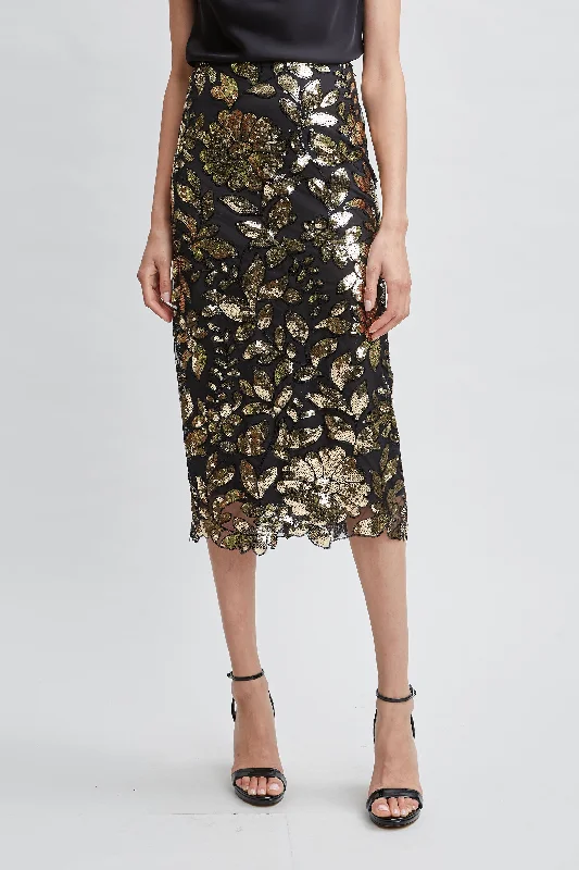 Floral Sequin Midi Skirt velvet skirt glossy