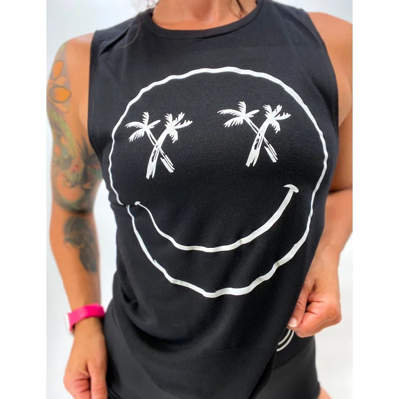 Salty Savage Ladies "Palm Smile" Muscle Tank pastel tank top