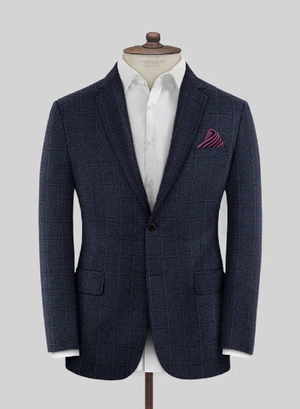 Scabal Sapphire Glen Blue Wool Jacket Collared Jacket Crew Neck Jacket Turtle Neck Jacket
