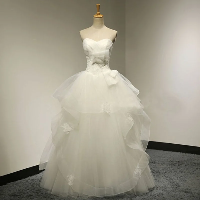 Chic Design Sweetheart White Tulle Wedding Party Dresses With Lace, Lace Up Bridal Gown, WD0034 Tunics Office stylish
