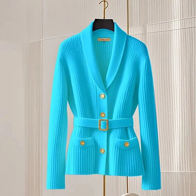 Autumn Winter Fashion Sashes Thick Warm Turn-down Collar Sweaters Women's Clothing Commute Solid Loose Pockets Knitted Cardigan Glossy Satin Silk