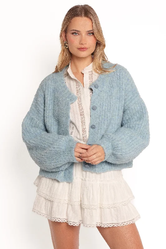 Albertine Cardigan - Blue Asymmetrical,ymmetric Pencil Cardigan