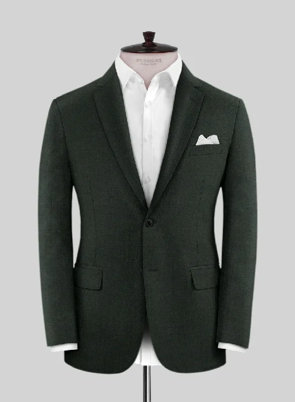 Scabal Dark Green Wool Jacket Boat Neck Shawl Collar Notched Collar