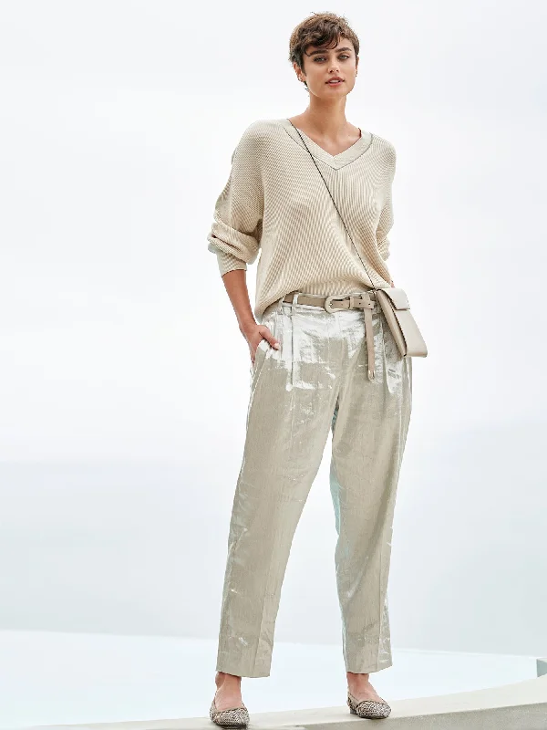 Metallic Linen Pant Casual Skinny Fit Pants