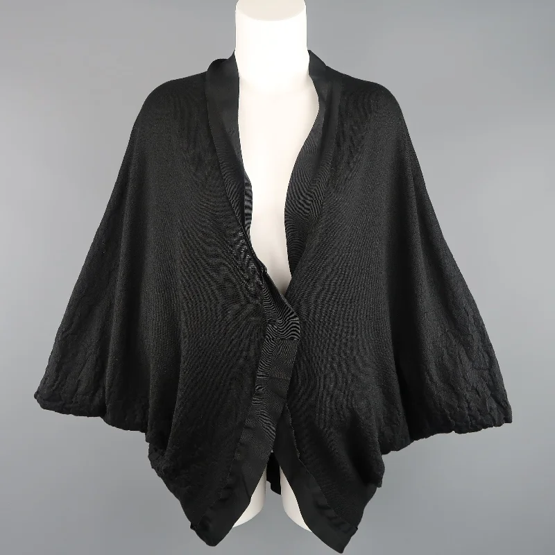 LANVIN Size M Black Textured Jersey Knit Batwing Cardigan Fitted Slim Tailored