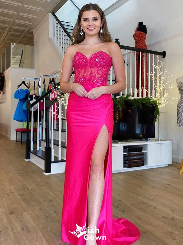 Gorgeous Hot Pink Sweetheart Lace Appliques Side Slit Mermaid Long Party Dress Prom Dresses ,WGP1013 Mermaid Tail Wedding Gorgeous Hot Pink Sweetheart Lace Appliques Side Slit Mermaid Long Party Dress Prom Dresses ,WGP1013 Mermaid Tail Wedding