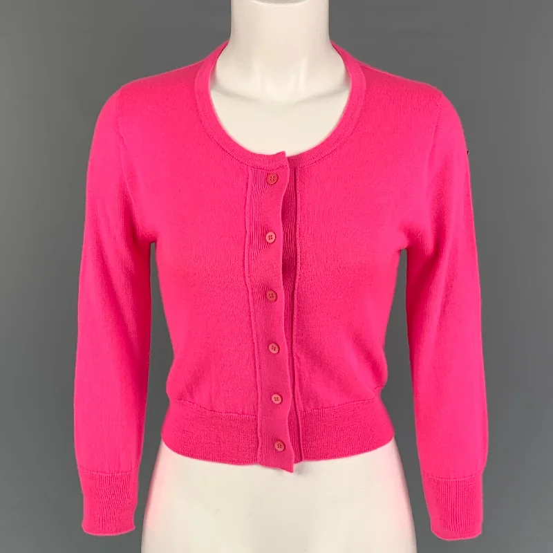 OSCAR DE LA RENTA Size XS Pink Cashmere Silk Cropped Cardigan Beaded Cardigan Sequined Faux Fur