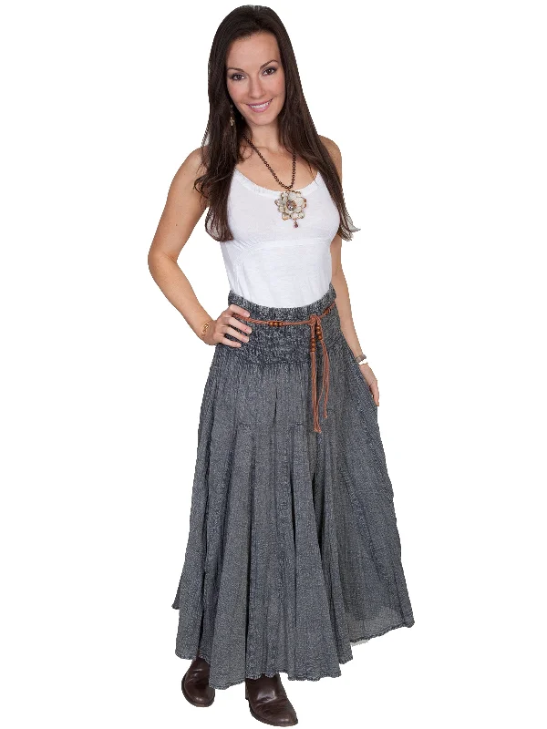 Scully Womens Vertical Panel Full Length Charcoal 100% Cotton Skirt denim skirt stylish
