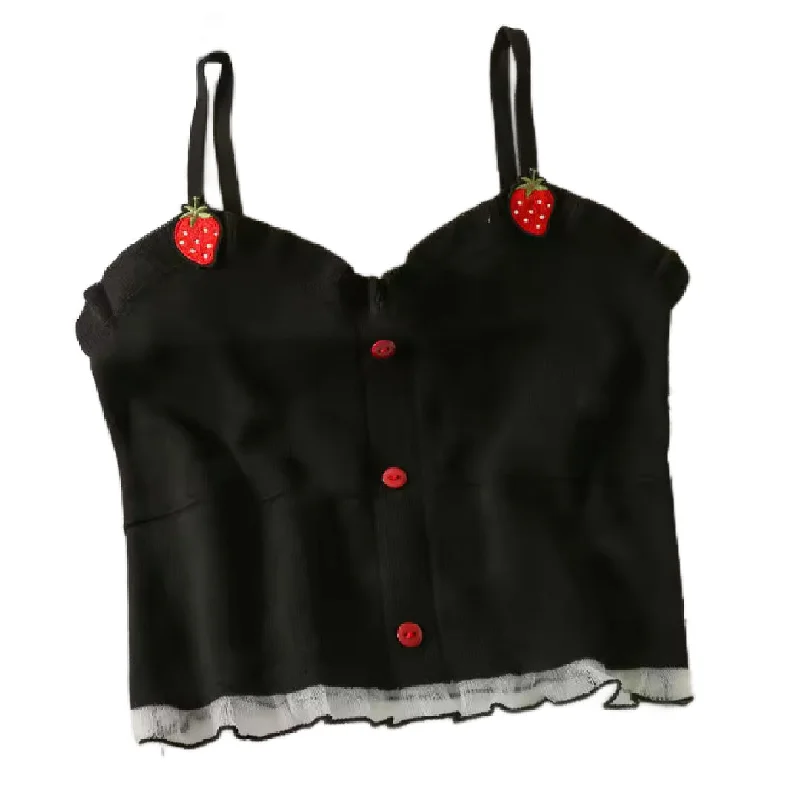 Picked- the Strawberry Patch Trimmed Tank Top with Ruffle print tank top