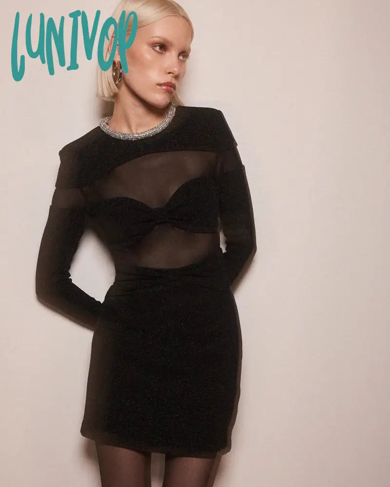 Lunivop Women Elegant Black Long Sleeved O-Neck Bow Mesh Patchwork Fashion Bodycon Mini Dress Birthday Evening Cocktail Party Dresses Tunics Practical easy-care Lunivop Women Elegant Black Long Sleeved O-Neck Bow Mesh Patchwork Fashion Bodycon Mini Dress Birthday Evening Cocktail Party Dresses Tunics Practical easy-care