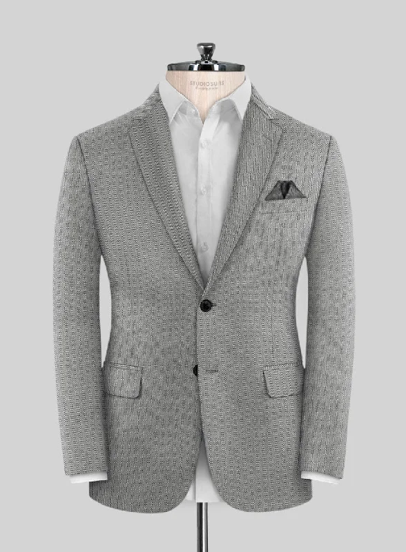 Scabal Tornado Herringbone Light Gray Wool Jacket Zip Front Button Front Snap Front