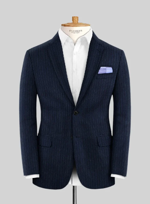 Scabal Sapphire Pinstripe Blue Wool Jacket Satin Fabric Silk Fabric Chiffon Fabric