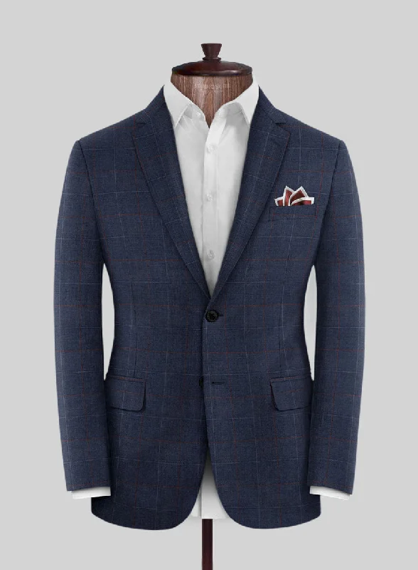 Scabal Cosmopolitan Windowpane Light Navy Wool Jacket Denim Jacket Leather Jacket Suede Jacket