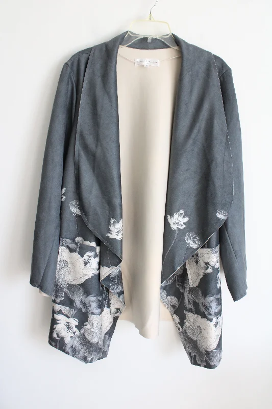 Chelsea & Theodore Gray Floral Sueded Cardigan Jacket | 3X Transparent Opaque Sheer