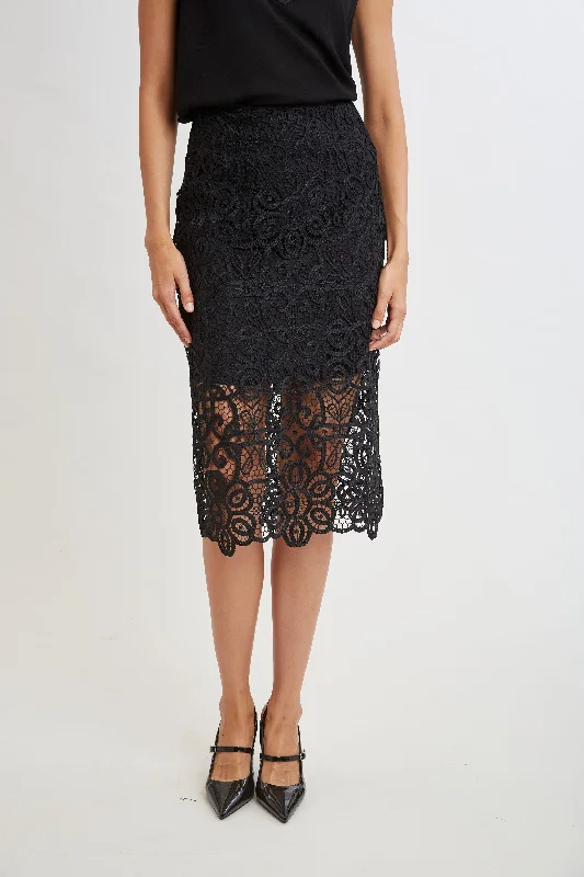 Crochet Lace Midi Skirt belted skirt waist