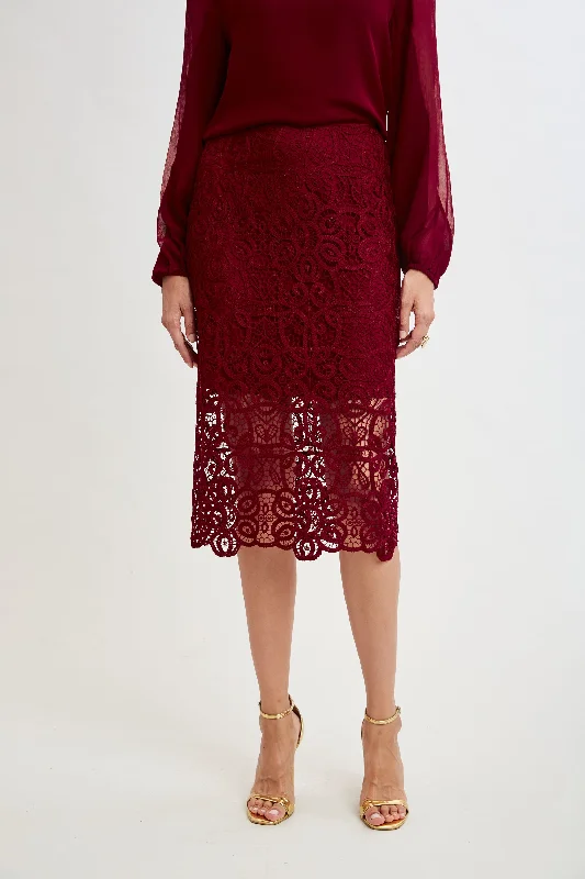 Crochet Lace Midi Skirt button skirt front