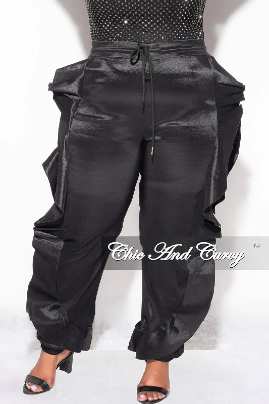 Final Sale Plus Size Ruffle Pants in Black (Pants Only) Fashionable Tapered Leg Pants