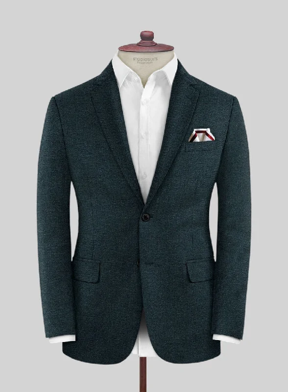 Scabal Dark Teal Herringbone Wool Jacket Cotton Jacket Linen Jacket Terry Jacket