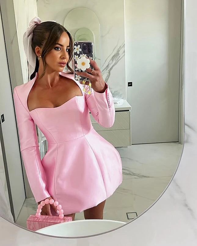 Lunivop Sweet Pink Satin Mini Celebrity Party Dress Sweetheat Long Sleeves Short Prom Gowns Customized Women Simple Birthday Dresses Tunics Favorite customer Lunivop Sweet Pink Satin Mini Celebrity Party Dress Sweetheat Long Sleeves Short Prom Gowns Customized Women Simple Birthday Dresses Tunics Favorite customer