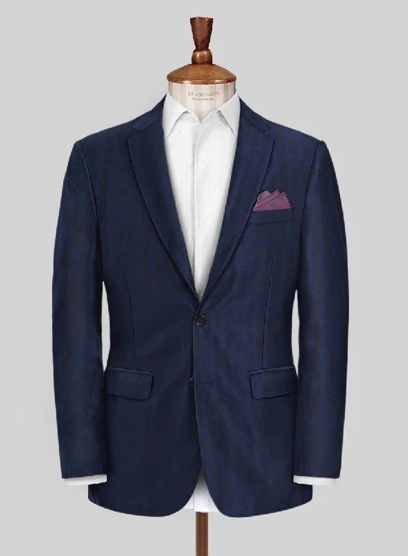 Scabal Londoner Ilianti Stripe Blue Wool Jacket Denim Jacket Leather Jacket Suede Jacket