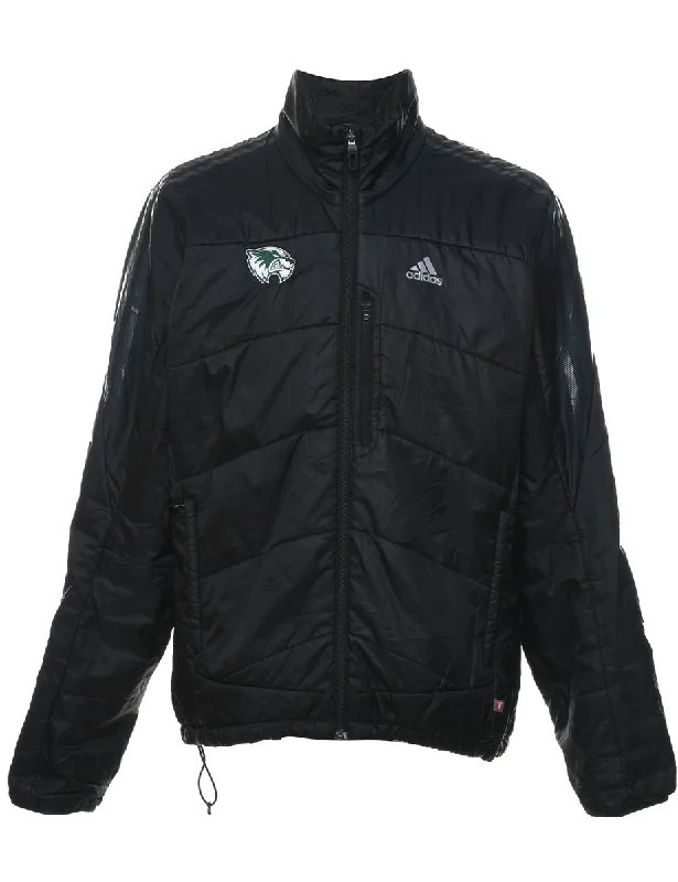 Black Zip-Front Adidas Puffer Jacket - L Wool Jacket Cashmere Jacket Tweed Jacket