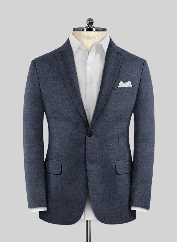 Scabal Londoner Olfoda Checks Blue Wool Jacket Tiered Jacket Buttoned Jacket Zippered Jacket