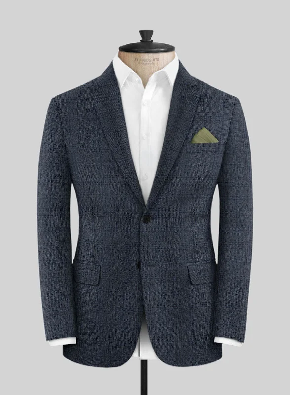 Scabal Tornado Checks Blue Wool Jacket Tiered Jacket Buttoned Jacket Zippered Jacket