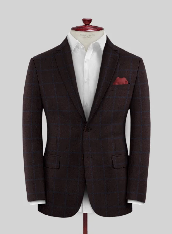 Scabal Dark Sienna Checks Wool Jacket Zip Front Button Front Snap Front