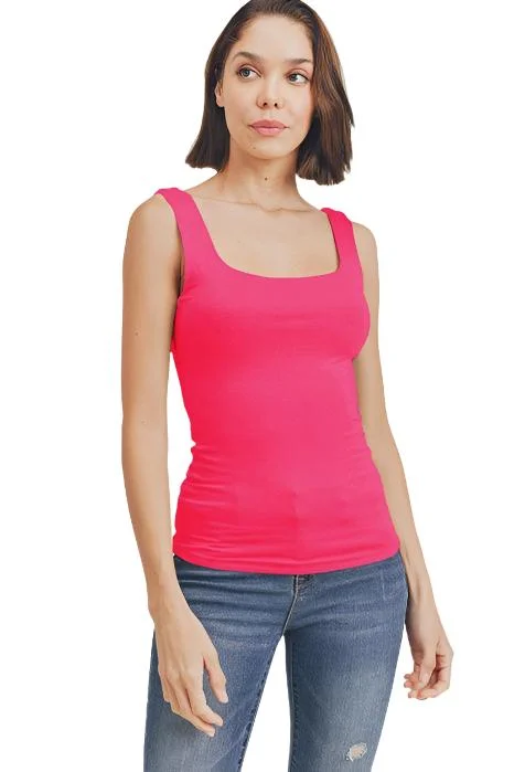 Square Neck Double Layered Women's Tank Top stretchy tank top
