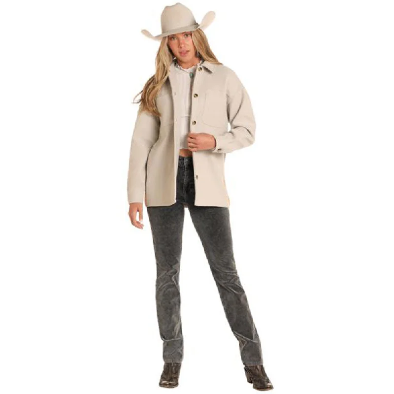 BWB2C04494 Rock & Roll Women's Knit Aztec Shirt Jacket - Light Grey Satin Jacket Silk Jacket Chiffon Jacket