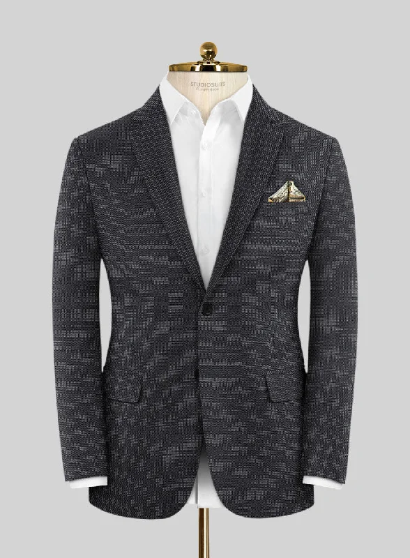 Scabal Tornado Pin Check Dark Blue Wool Jacket Lace Jacket Ribbed Jacket Sequined Jacket