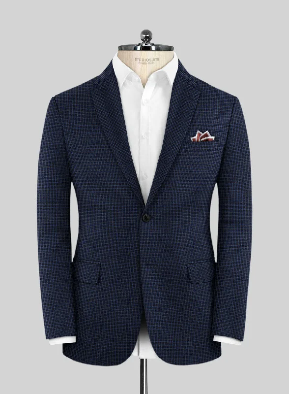 Scabal Londoner Asario Grid Blue Wool Jacket Herringbone Jacket Checkered Jacket Solid Jacket
