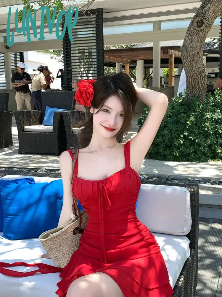 Lunivop Casual Beach Style Red Y2k Mini Dress Women Outwear Even Party Dress Korean Fashion Chic Sexy Bodycon Sleeveless Summer Tunics Long Elegant Lunivop Casual Beach Style Red Y2k Mini Dress Women Outwear Even Party Dress Korean Fashion Chic Sexy Bodycon Sleeveless Summer Tunics Long Elegant