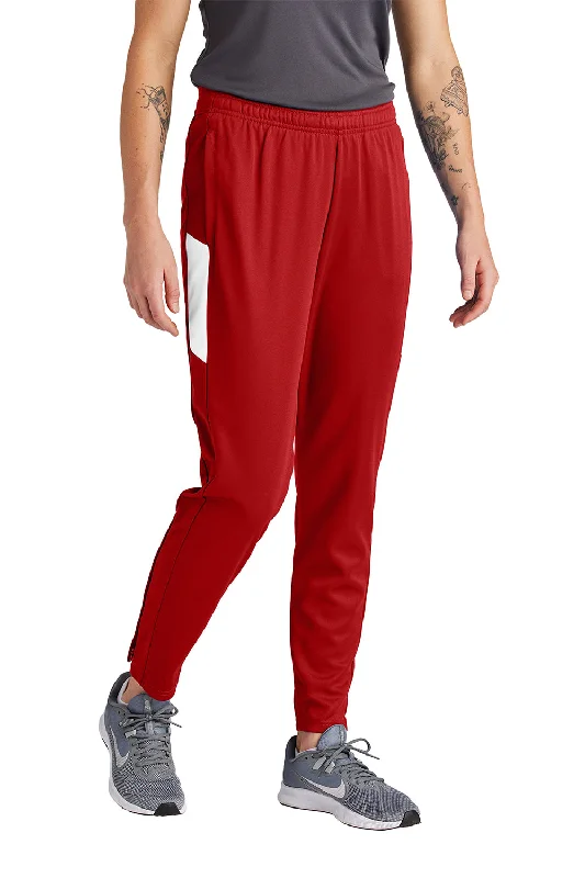 Sport-Tek Womens Moisture Wicking Travel Pants w/ Pockets - Deep Red/White Trendy Wide-Legged Trousers