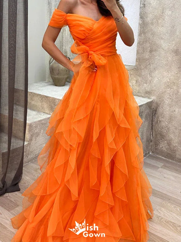 Elegant Orange Off Shoulder A-line Long Party Dress Prom Dresses,WGP987 Tunics Versatile stylish