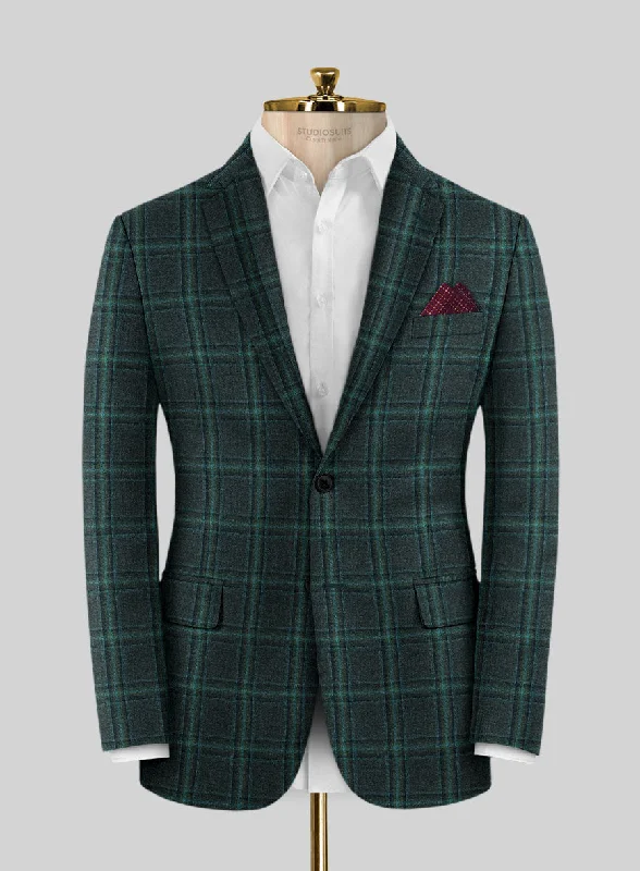 Scabal Dark Green Checks Wool Jacket Nylon Jacket Polyester Jacket Spandex Jacket