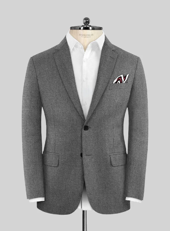 Scabal Sapphire Light Gray Wool Jacket Snapped Jacket Toggled Jacket Drawstring Jacket