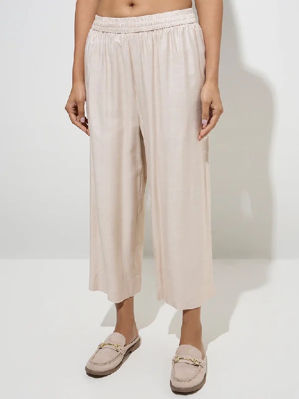 Zuba Beige Solid Ethnic Pants Classic Bootcut Trousers