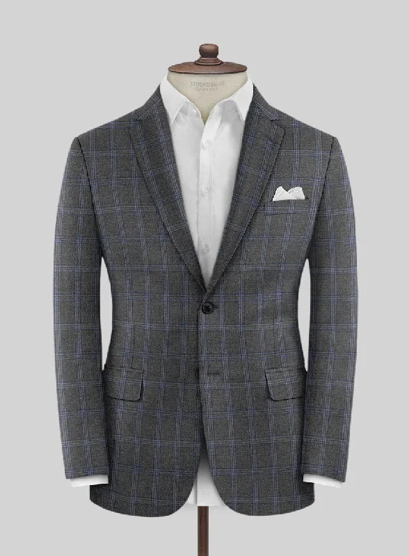 Scabal Quart Checks Gray Wool Jacket Denim Jacket Leather Jacket Suede Jacket