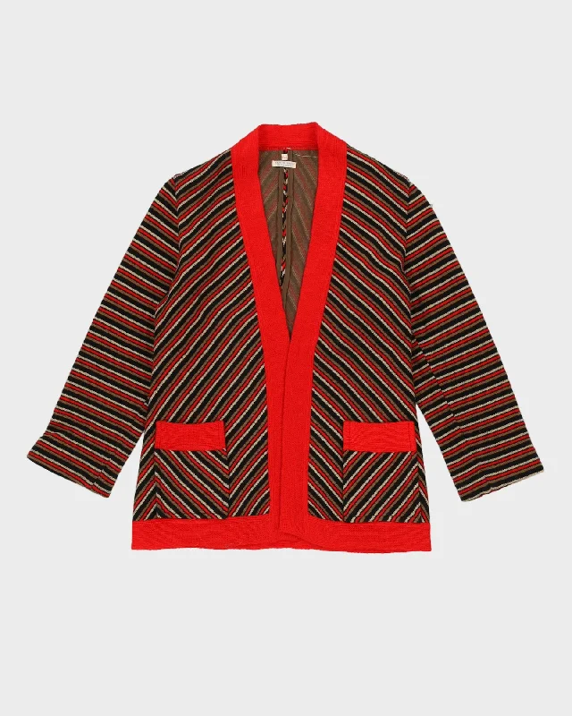 Vintage 1970s Striped Knitted Cardigan - S Solid Color Striped Floral Print