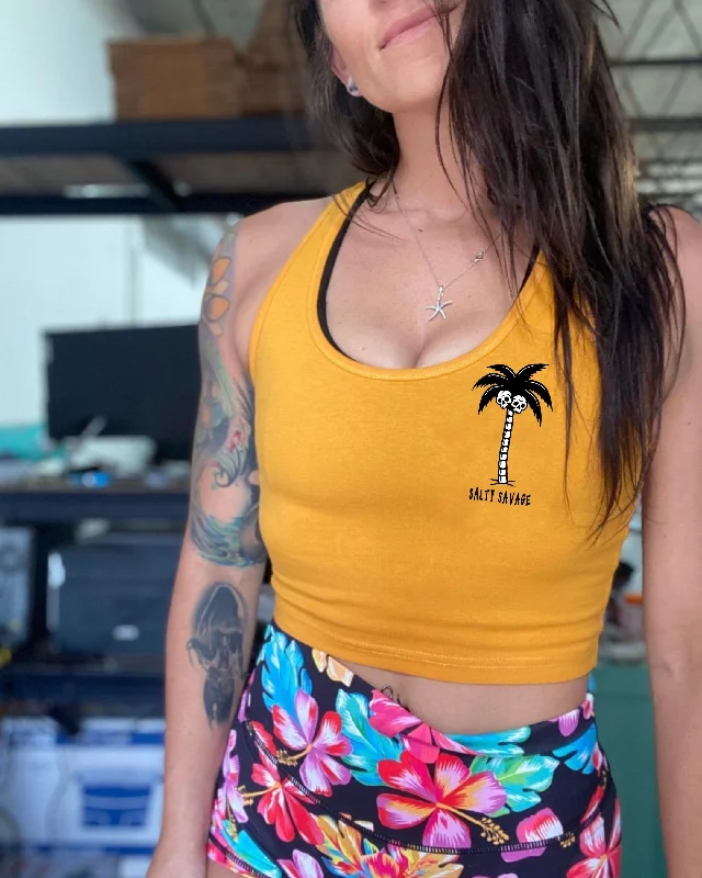 Salty Savage Ladies "Skull Palm" Racerback Crop Tank | Basic peekaboo tank top