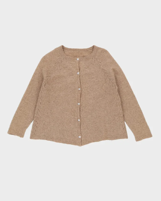 Beige Cashmere Cardigan - M Real Fur Shearling Chenille