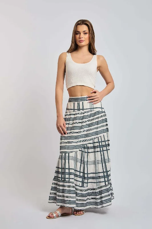 Women Skirt Patch Striped Multicolor floral skirt print