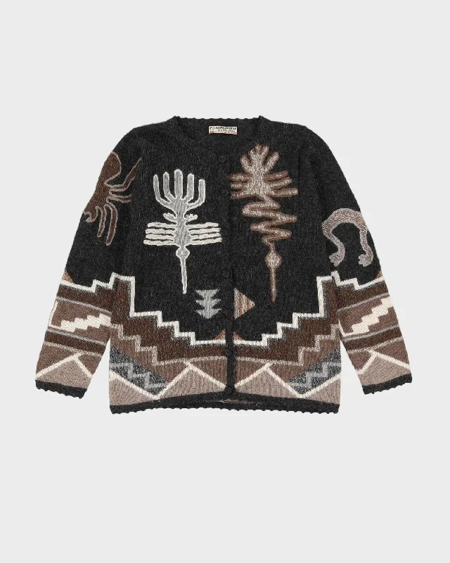 Hand Knitted Grey Patterned Alpaca Cardigan - S Wool Cardigan Cotton Cardigan Cashmere Cardigan