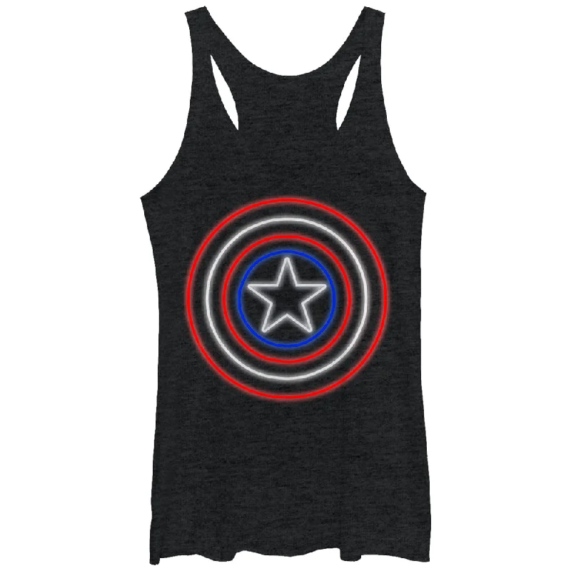 Women's Marvel Captain America Shield Neon Light Racerback Tank Top black tank top