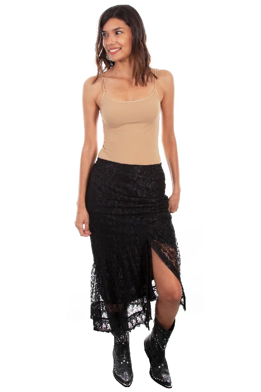Scully Womens Black Rayon Front Slit Skirt S zip skirt side